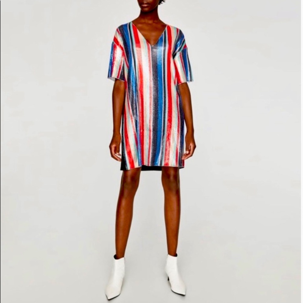 Zara Sequin Rainbow Striped Dress